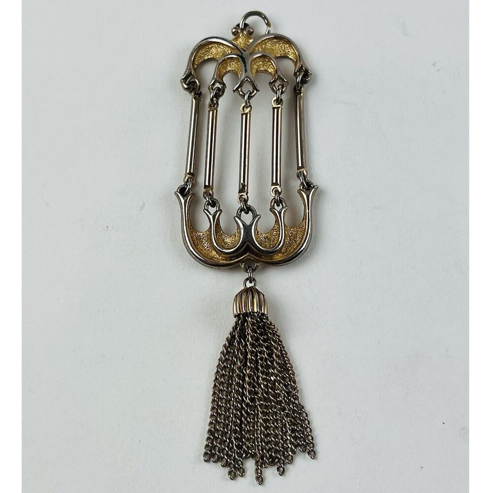 JJ Jonette Gold Tone Tassle Candelabra Birdcage Like Pendant Swings Movable Fire